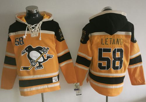 Penguins #58 Kris Letang Gold Sawyer Hooded Sweatshirt Stitched NHL Jersey